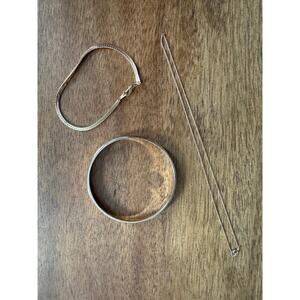 Lot of 3 Gold Tone Bracelets & Chain Necklace Costume Jewelry